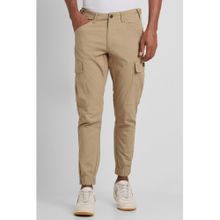 Peter England Men Khaki Solid Casual Cargo Pants