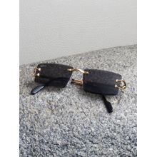 TED SMITH Unisex Rimless Rectangle Gold Black UV Protected Sunglasses