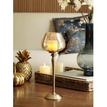 Pure Home + Living Brown Glass Hammered Stem Hurricane Candle Holder