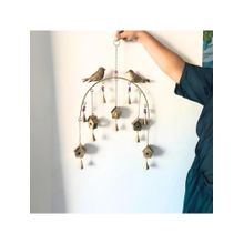 JASMEY HOMES Gold Bird & Hut Hanging Decor with Bells