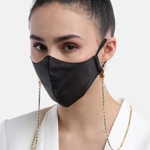 Blueberry Women Black Reusable 2-Ply Outdoor Satin Mask With Detachable Beaded Chain Strap