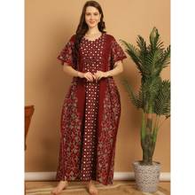 Secret Wish Maroon Printed Cotton Kaftan Nighty