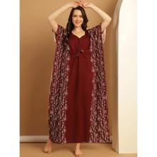 Secret Wish Maroon Printed Cotton Kaftan Nighty