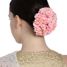 Accessher Peach Floral Hair Bun Cover Hair Rose Clip Hair Bun Decoration Gajra Extension for Women