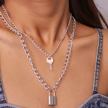 Pipa Bella by Nykaa Fashion Lock and Key Silver Plated Layered Necklace