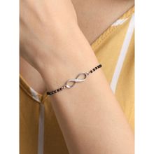 CLARA 925 Silver Rhodium Plated Black Beads Infinity Hand Mangalsutra Bracelet Gift For Wife