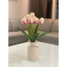 Fourwalls Artificial Decorative Tulip Flower Bunch with 9 Branches (38 cm Tall, White/Pink)