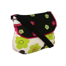 Pick Pocket Lime Green Flower Canvas Sling Bag With Black Top And Embroidery