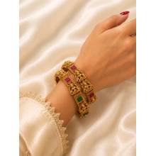 SUGARFRILL Gold Plated Ruby Multi-Color Square Stone Temple Bangles (Pack of 2)