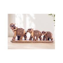 Golden Peacock Wooden Finish Elephant Family Showpiece Decor