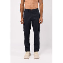 TAILORAEDGE Navy Blue Elevated Twill Tailored Cargo Pant