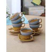 MIAH Decor Hand Glazed Studio Pottery Ceramic Tea Cups & Saucers Set (set Of 6)
