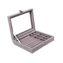 Awestuffs Grey Clear Glass Lid Velvet Glass Jewellery Box