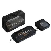 Awestuffs Black Transparent Mesh Toiletry Bag Set of 3 Cosmetic Pouch