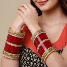 PANASH Red and Gold Plated of 74 Matching Pearl Bangles Wedding Chuda (Set of 74)