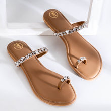PREET KAUR Tan Embellished Thumb Flats