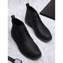 EZOK Men Black Lace Up Solid Pattern Leather Boots
