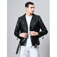 TBOJ Black Men Lapel Collar Solid Casual Biker Jacket