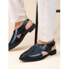 Alberto Torresi Men Navy Blue Patent Crinkle Peshawari Sandals