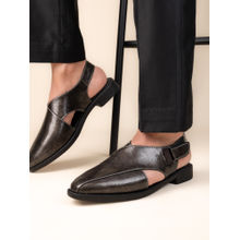 Alberto Torresi Men Grey Patent Crinkle Peshawari Sandals