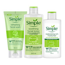 Simple Kind To Skin Refreshing Facial Wash + Soothing Facial Toner + Replenishing Rich Moisturiser