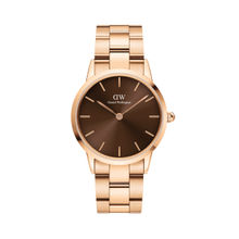 Daniel Wellington Iconic Link Amber 36mm Rose Gold Strap Brown Dial Unisex Watch