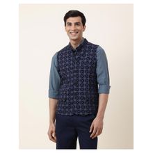Fabindia Light Blue Cotton Printed Slim Fit Nehru Jacket