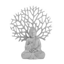 Ashnam Debating Buddha with Tree Decorative Showpiece Grey (Set Of 2)