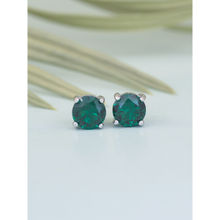 Ornate Jewels 925 Sterling Silver Green Emerald Solitaire Stud For Women