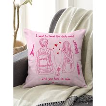Indigifts Day Gift Travel Whole World Together Quote Pink Cushion Cover 16x16 inch
