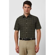 Van Heusen Men Olive Regular Fit Check Half Sleeves Wedding Shirt