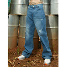 Campus Sutra Mens Light Blue Asymmetrical Stitch Denim Jeans