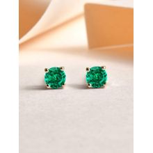 925 Silver 18K Gold Plated 0.5 Carat Green Emerald Stud Earring for Women & Girls