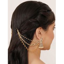 BeAbhika Kundan Pearl Layered Ear Hair Chain with Golden Drops