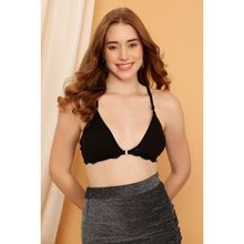 Clovia Cotton Rich Solid Non-Padded Demi Cup Wire Free Plunge Bra - Black