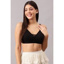 Clovia Cotton Rich Solid Non-Padded Full Cup Wire Free T-shirt Bra - Black