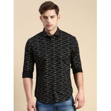 SHOWOFF Men Spread Collar Black Slim Fit Printed Shirt