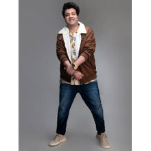 Instafab Plus Men's Brown Zip-Front Jacket With Fleece Detail