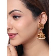 Yellow Chimes Gold-Toned & White Pearl Dome Shaped Jhumkas Earrings