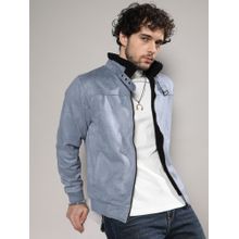 Campus Sutra Mens Grey Zip-Front Jacket with Fleece Detail
