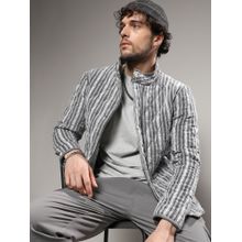Campus Sutra Mens Moon Grey Halo Striped Quilted Jacket