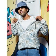 Campus Sutra Mens Icy Blue & Olive Green Contrast Fluid Zip Front Hoodie