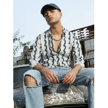 Campus Sutra Mens White & Navy Blue Contrast Paint Lines Shirt