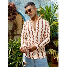 Campus Sutra Mens Beige & Brown Contrast Paint Lines Shirt