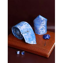 Louis Stitch Mens Azure Blue Silk Necktie Accessory Gift Set