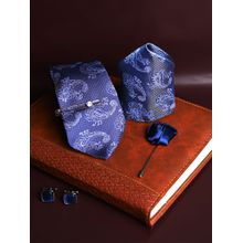 Louis Stitch Mens Navy Blue Silk Necktie Accessory Gift Set