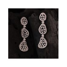 Voylla Sparkling Elegance Frost Cascade American Diamond Dangler Silver Earrings