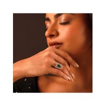 Voylla Sparkling Elegance Emerald Frame Statement Adjustable Green Ring