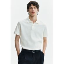 H&M Men White Slim Fit Waffle-Knit Polo Shirt