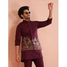 KISAH Men Maroon Embroidered Nehru Jacket